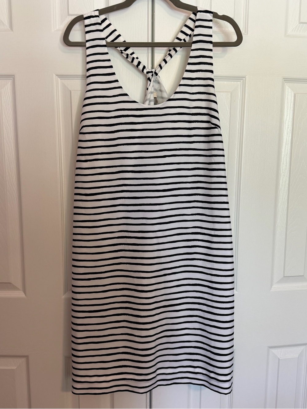 J. Crew Black & White Striped Tie-Back Midi Dress
